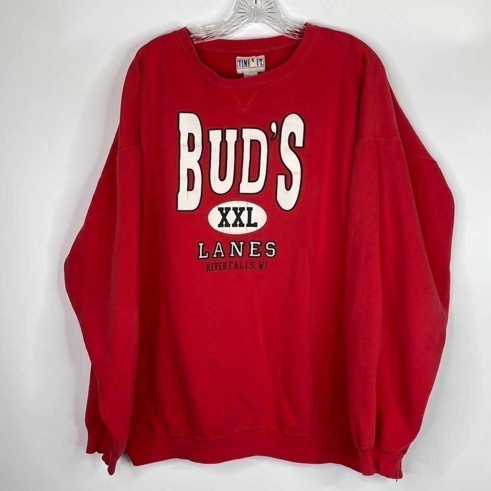 Vintage TimeOut Bud's Lanes Bowling Red Riverfalls, Wi Sweatshirt 3XL